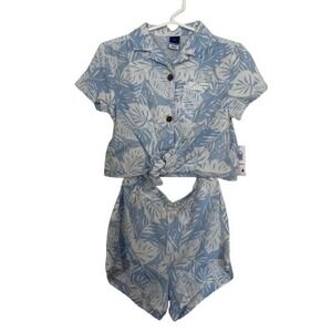 Old Navy Girls Linen‎ Blend Top & Short Set NWT 2T Blue White